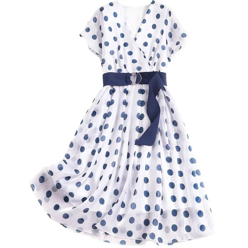 

Dress Women French V Neck Short Sleeve Ladies Vestidos Summer 2020 New Elegant Lace Up Slim Waist Female Dresses