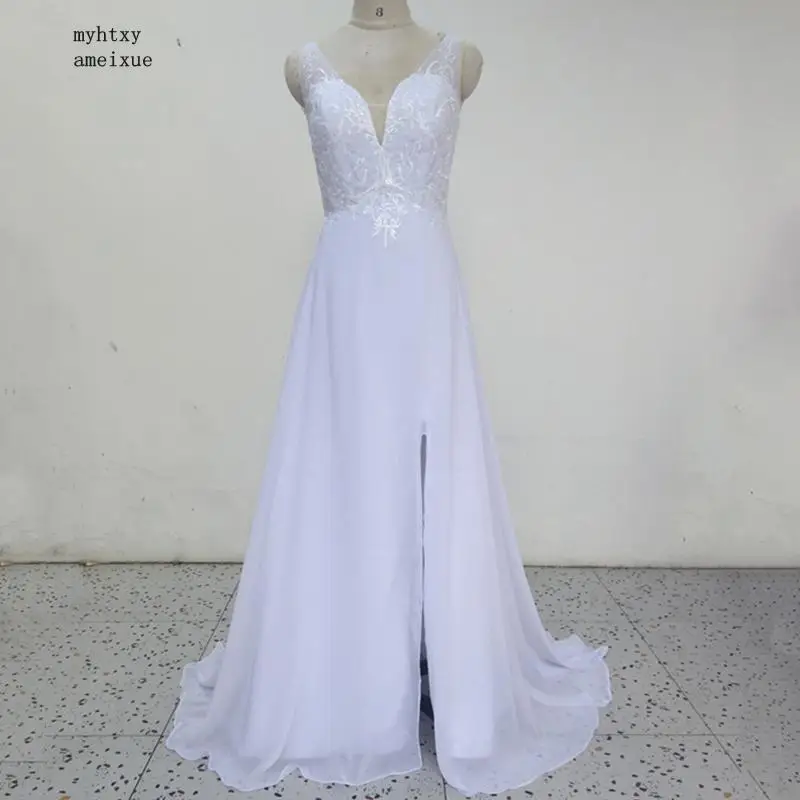 2020 пляжное недорогое свадебное платье белое/слоновая кость шифоновое кружевное