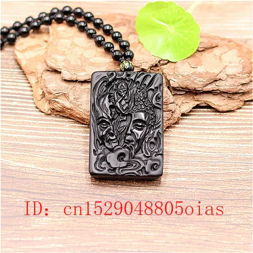 Натуральный черный обсидиан дьявол воин Кулон Бусы Ожерелье модное очарование