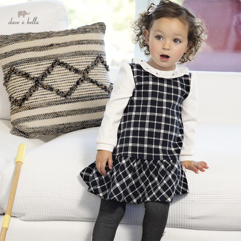 

DBM18662 нижнее белье в стиле бренда dave bella, осенний костюм для маленьких девочек, милое платье с принтом, в клетку для детей; Модные вечерние пла...