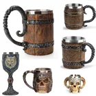 Кружка пивная из нержавеющей стали в ретро-стиле, стеклянная кофейная чашка с изображением рога черепа, рыцаря, черепа, Викинга, чая, украшение для паба, бара