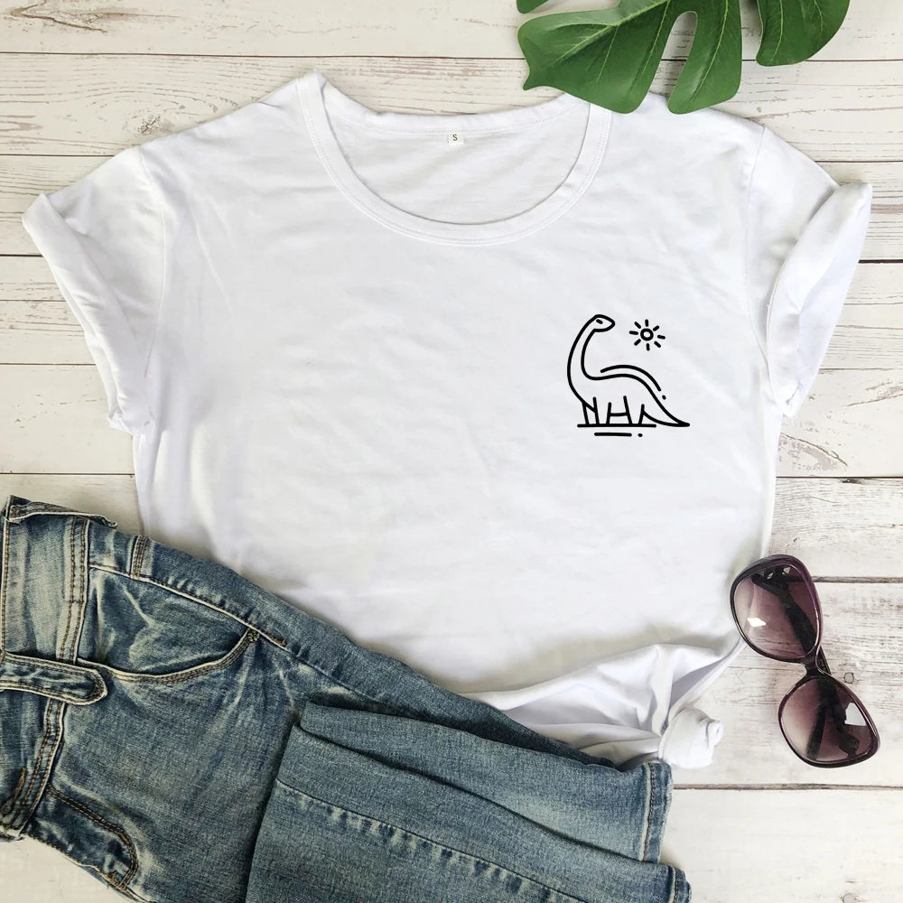 

Cute Dinosaur Pocket T-shirt Funny Women Graphic Vegan Tshirt Vegetarian 90s Tee Shirt Top