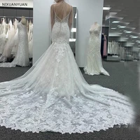 spaghetti straps mermaid dress appliques lace sexy deep v neck wedding dresses bridal gown party prom vestidos de novia 2020
