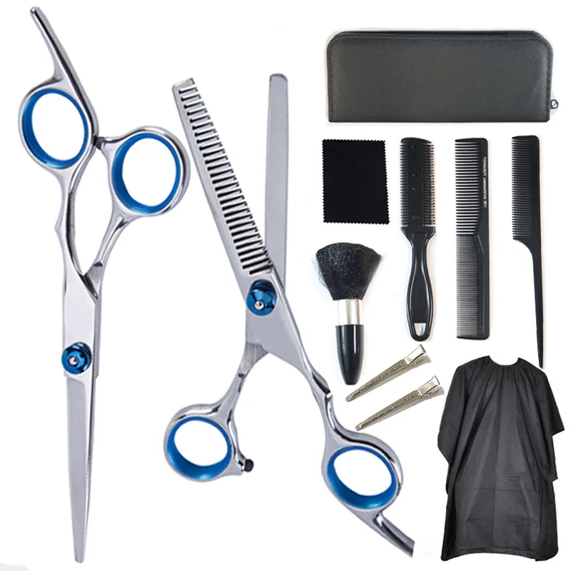 

10 Pcs Professional Hair Cutting Scissors Set Thinning Shears Hair Razor Comb Clips Cape Hairdressing Kit Barber Home