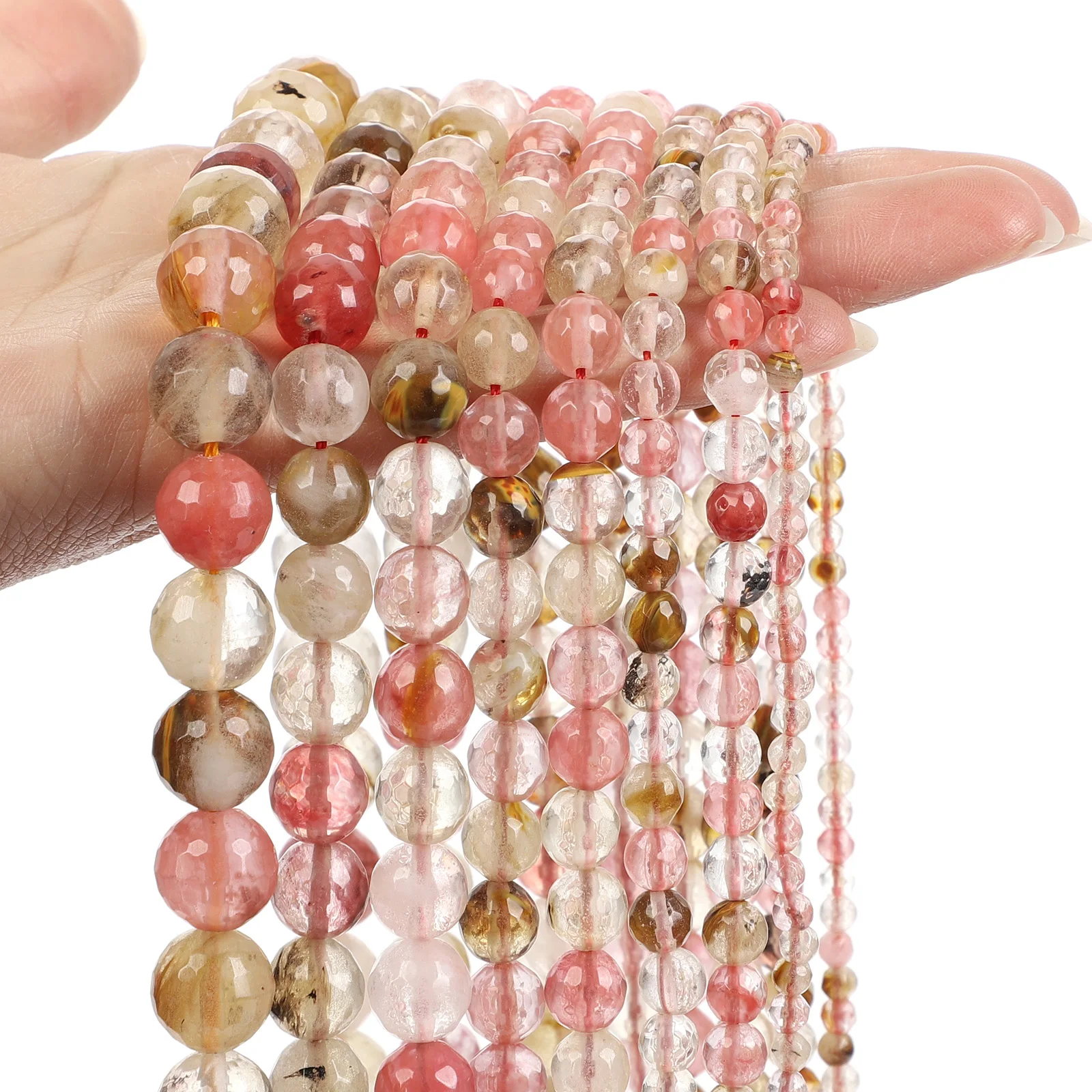 Граненые разноцветные бусины в виде арбуза круглые россыпью для оформления