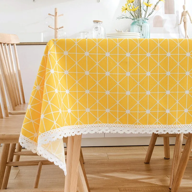 Скатерть из хлопка и льна в японском стиле прямоугольная мягкая скатерть клетку