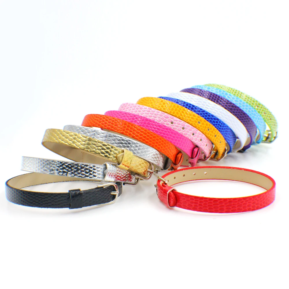 random color 10 шт 8 мм браслет с рисунком "Змеиная кожа" 8 мм* 210 мм pu кожаный браслет DIY Аксессуары подходят 8 мм скользящие подвески - Окраска металла: random color