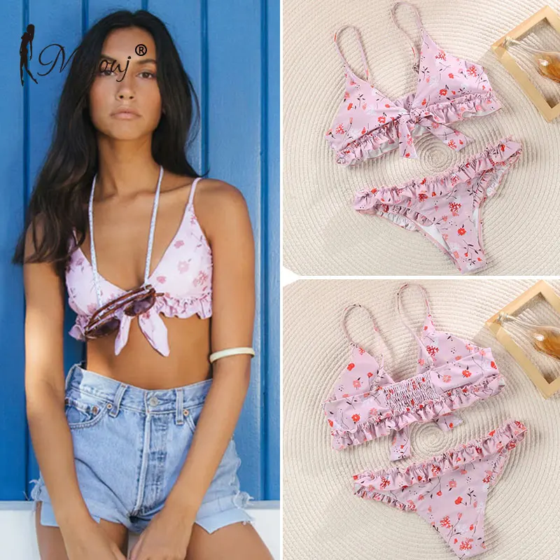 Бикини Miyouj женское с оборками пикантный бандажный купальник перекрестными