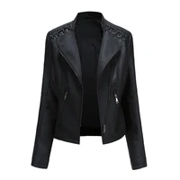 fashion sping autumn women slim long sleeve faux leather short motorcycle jacket female zipper outerwear