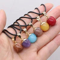 natural stone rose quarts lapis lazuli pendant necklace small bean shape wax thread charms fashion jewelry necklaces for women