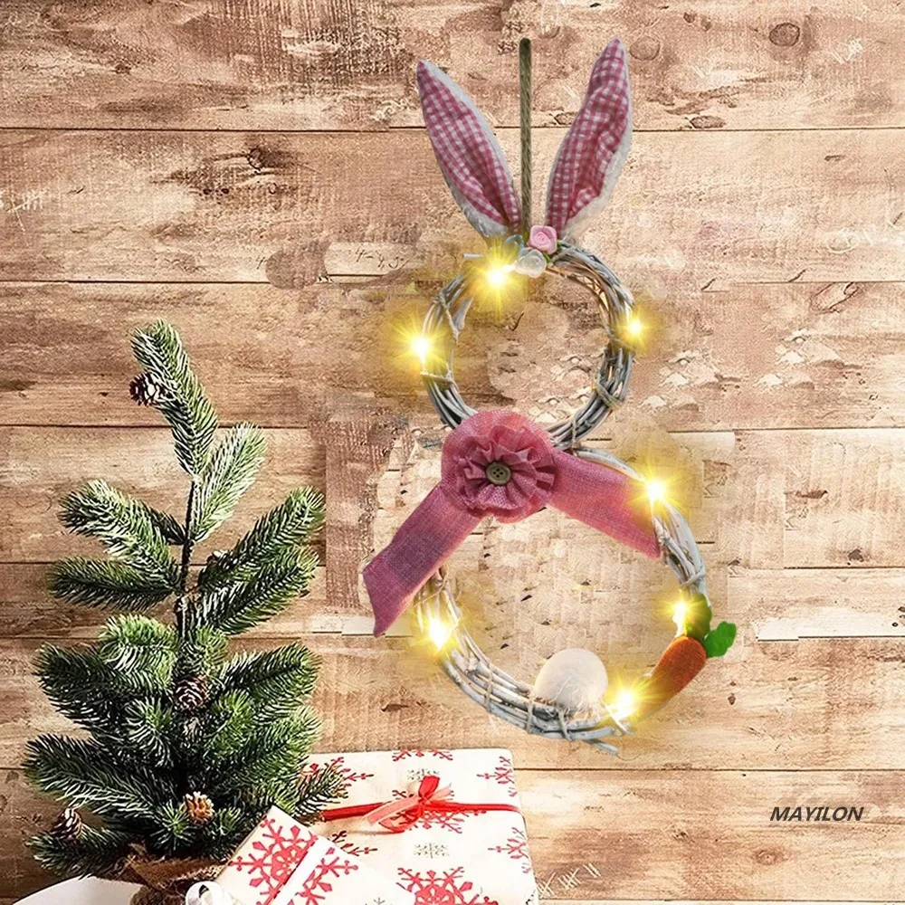 

Easter Vines Circle Wreath Decoration with Lights for Home Window Pendant