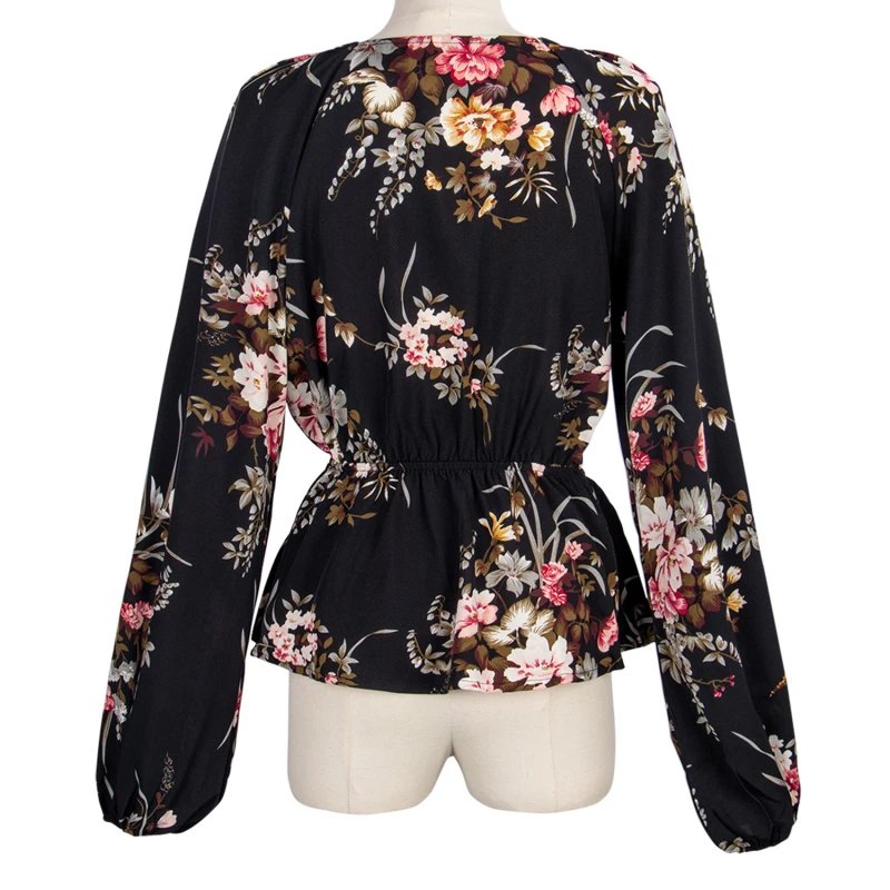 

2021 Autumn Blouse Women Floral Blouse Shirt Women Lantern Sleeve Blouse Ladies Oversize V-neck Blouse For Women