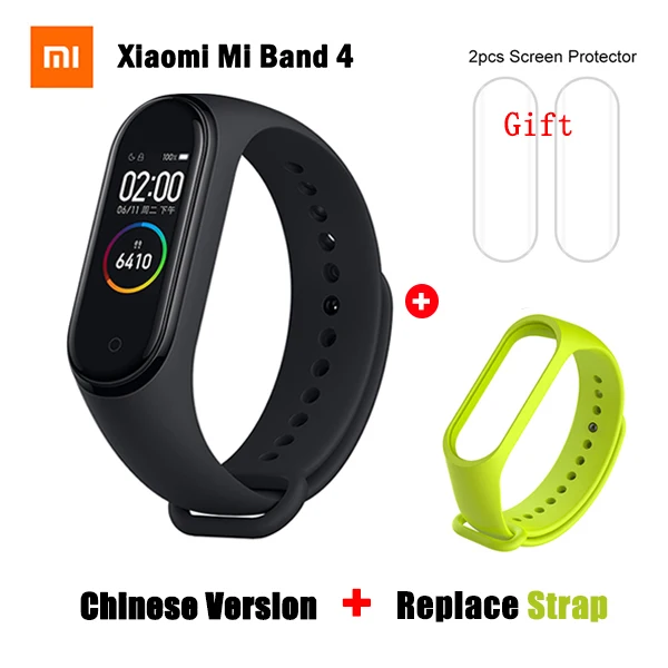 Original Xiaomi Mi Band 4 Smart Wristband 3 Color AMOLED Screen Mi Band 4 Global version Heart Rate Fitness Music Bracelet - Цвет: CN add Lime 2 Film