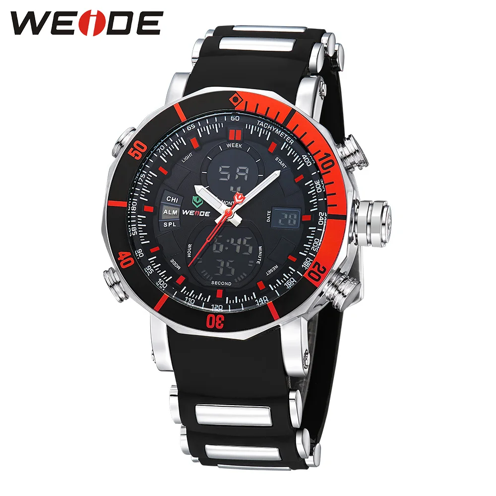 WEIDE Мужские Наручные Часы ЖКД Будильник Резиновый Ремешок Кварцевый Механизм