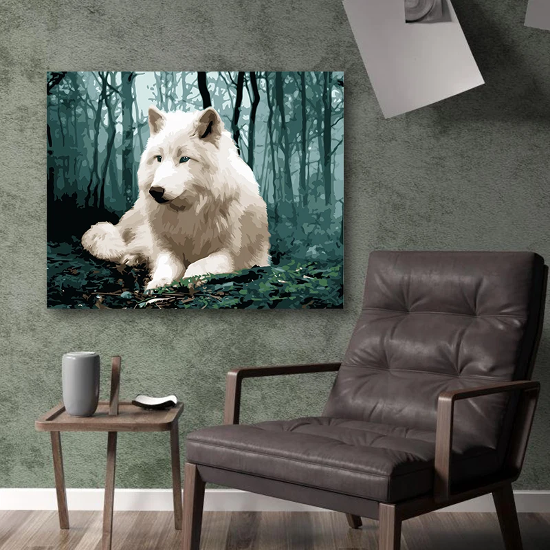 Картина по номерам Снежный волк животные в природе картины маслом ручной работы