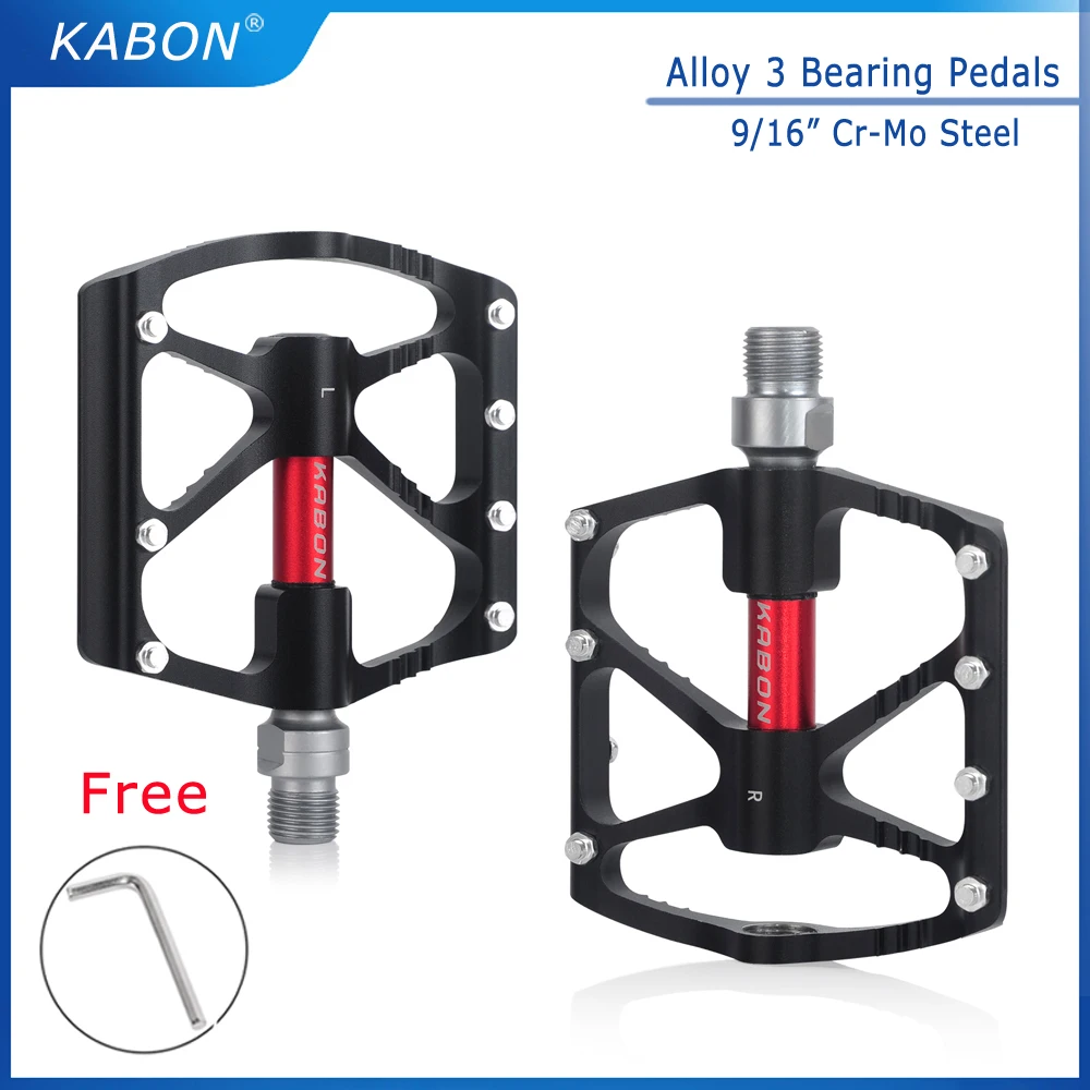 

KABON Lightweight Aluminum MTB Pedals Flat Mountain Bike Pedals 3 Bearing Non-Slip for Mountain Bike Road BMX Bicycle 9/16"