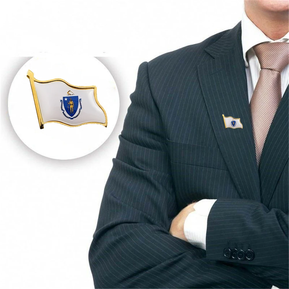 

10PCS USA State Massachusetts Multicolor Butterfly Clip Flag Lapel Pin Brooch Badge Patriotism DIY Accessories