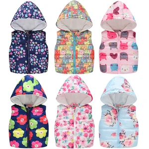 Imported Thicken Warm Vest For Girls Big Size Heavy Flower Hooded Waistcoats Plus Velvet 2-7 Years Kids Cloth