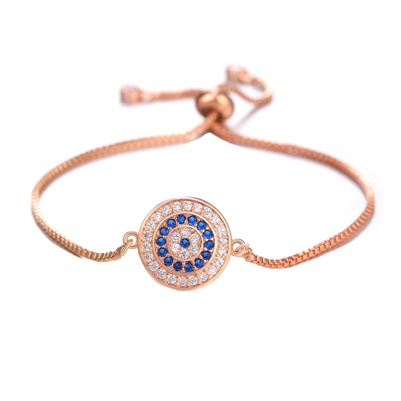 Rose Gold Juya турецкий глаз ювелирные изделия микро проложить Синий Циркон сглаза шарм браслеты для женщин мужчин регулируемые цепочки греческий глаз браслеты - Окраска металла: Rose Gold