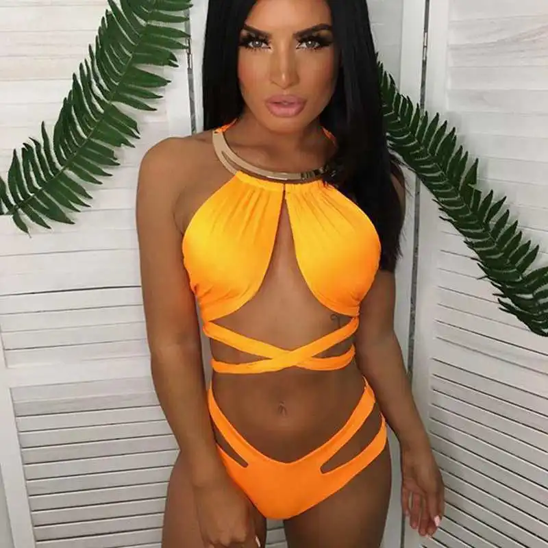 Цельный купальник с металлической завязкой новый дизайн 2019 купальный костюм