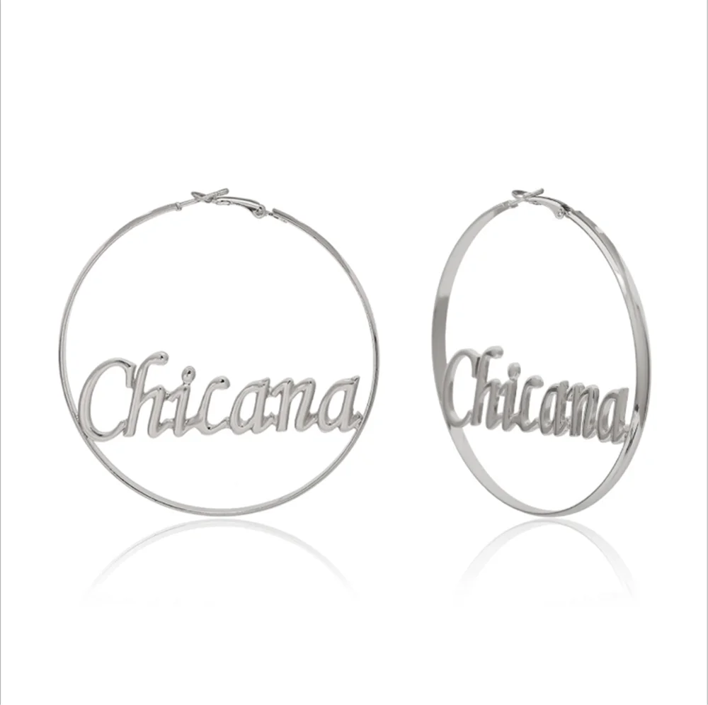 

Fashion Women Large Circle Round Hoop Earrings Hyperbole Femme Baby Letter Earrings Punk Dangle Hip-hop Jewelry