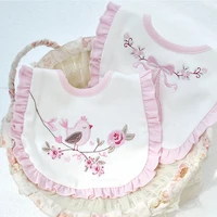 cute baby bibs cotton pink embroidered saliva towel soft infant newborn burp cloths reusable double layer baby bandana clothing