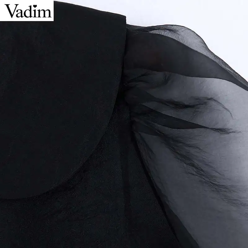 Женское элегантное платье vadim Черный органзы блузка с буфами на рукавах в стиле