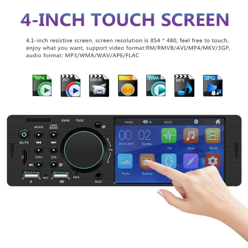 

1Set 12V Universal Dual USB 4Inch Car Radio Bluetooth 4.0 Reverse Image Multimedia MP5 Player Car AUX FM Stereo Music W3JB