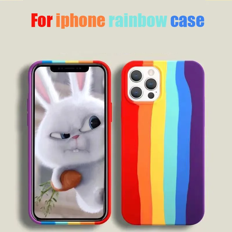 

Luxury Rainbow Silicone Case For Apple IPhone 12 Pro Max 11 7 8 Plus Mini XS MAX XR Gradient Color Original Official Brand Cover