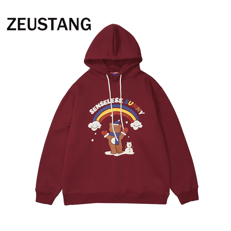 

Модные флисовые толстовки Zeustang в стиле хип-хоп, уличная одежда с мультяшным принтом в стиле Харадзюку, повседневный мужской пуловер с капюш...