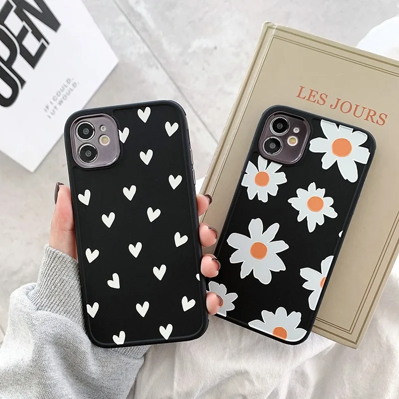 

Cute chrysanthemum Heart girl Phone Cover Case For Iphone X 12 mini 11 pro Xs Max Xr 10 8 7 Plus SE 4.7 Luxury soft Coque Fundas