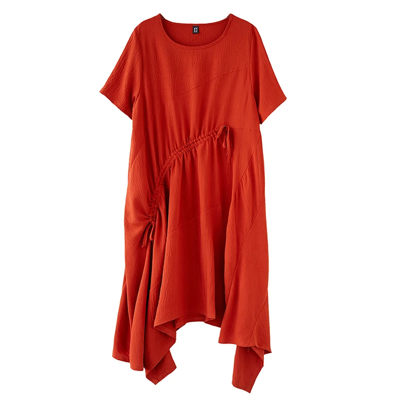 

Lesavir 2021 Plus Size Women Dress Summer New Solid Color Skirt Irregular Cotton Linen A-line Elegant Lady Vestidos O-neck Dress