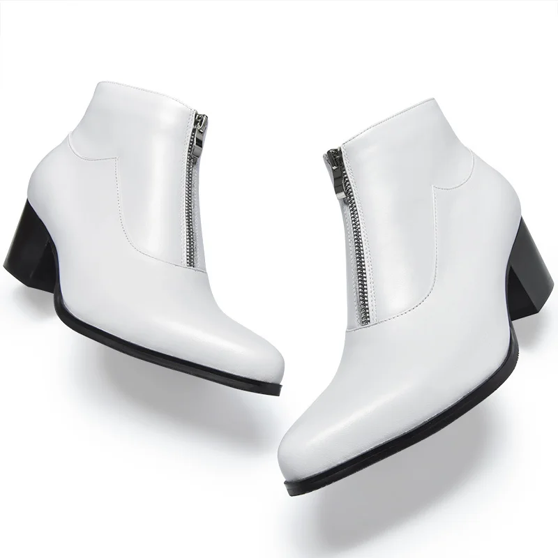 Сезон осень зима модные мужские ботинки из натуральной кожи цвет черный белый