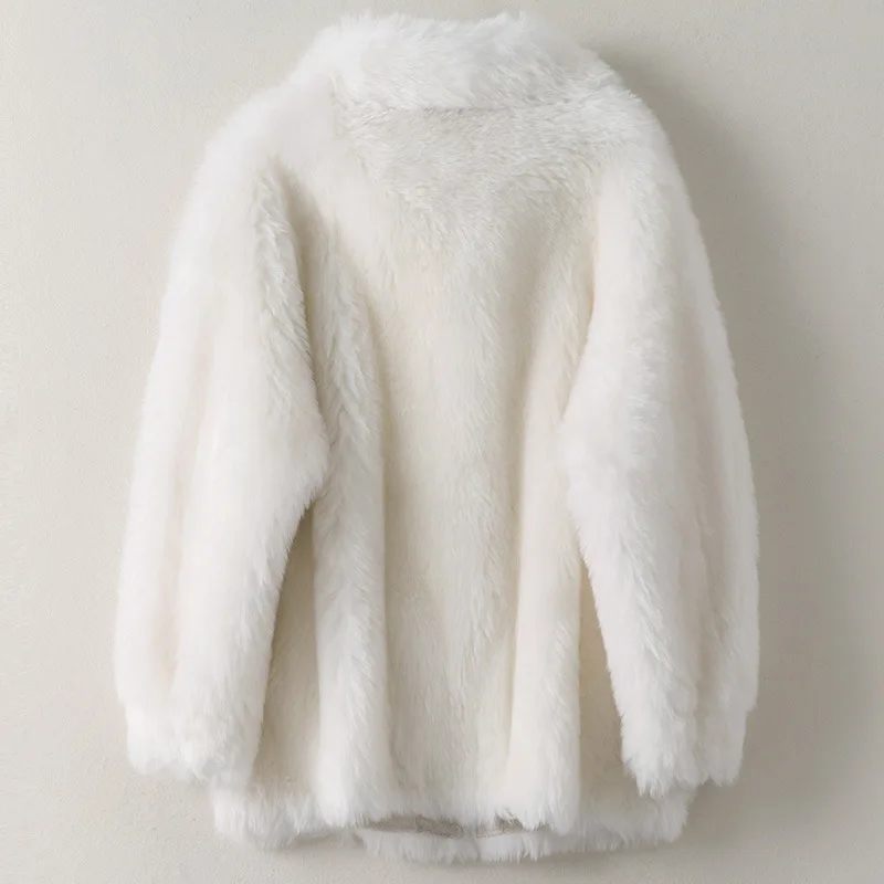 Wool Fur Coat Women's New Loose Cashmere Jacket In Spring 2021 Mid-Length White Thick Warm High Quality Outwear Wide-waisted
