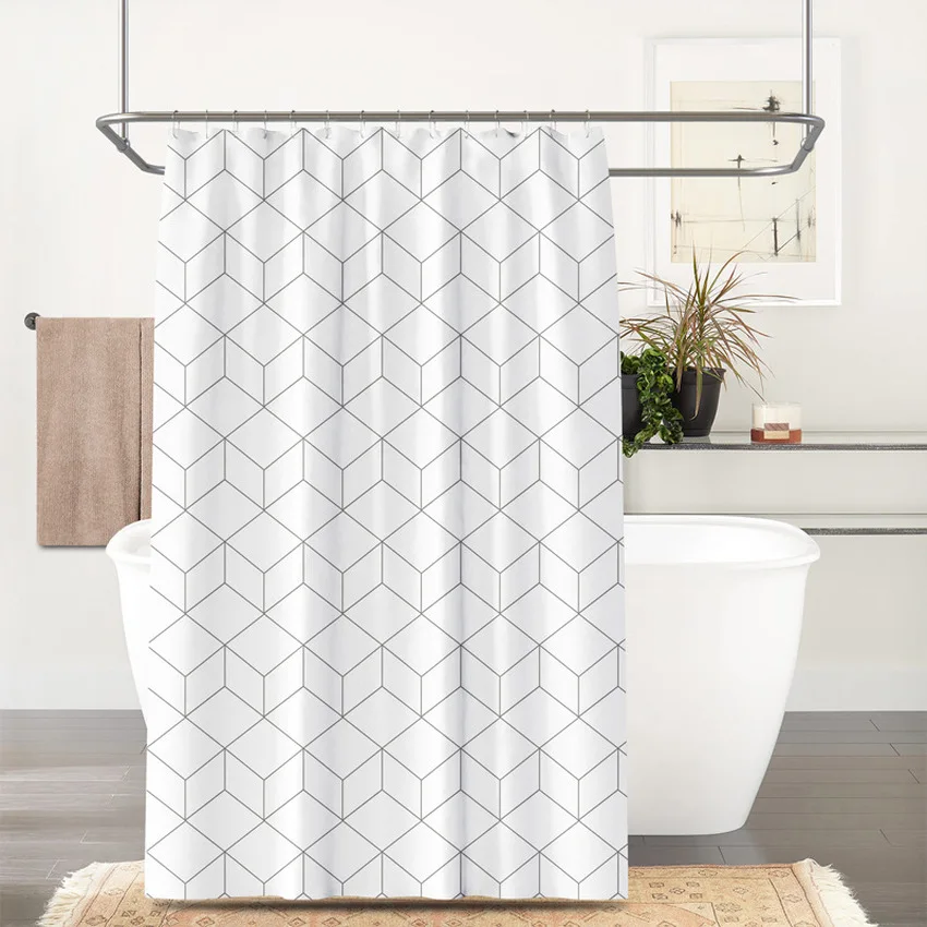

Rectangular Lattice Cube Printing Waterproof Shower Curtain Curtains for Hotel Bathroom Curtains Free Shower Curtain Hooks