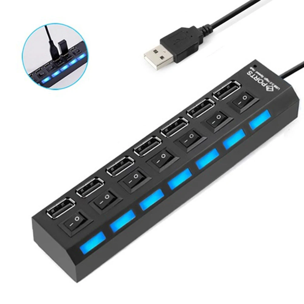 7 портов s usb хаб светодиодный USB 2 0 адаптер Hub Высокоскоростной многопортовый
