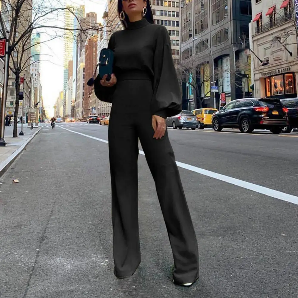 

Элегантный Осенний комбинезон, элегантный комбинезон с открытой спиной, однотонный комбинезон с поясом и рукавами-фонариками