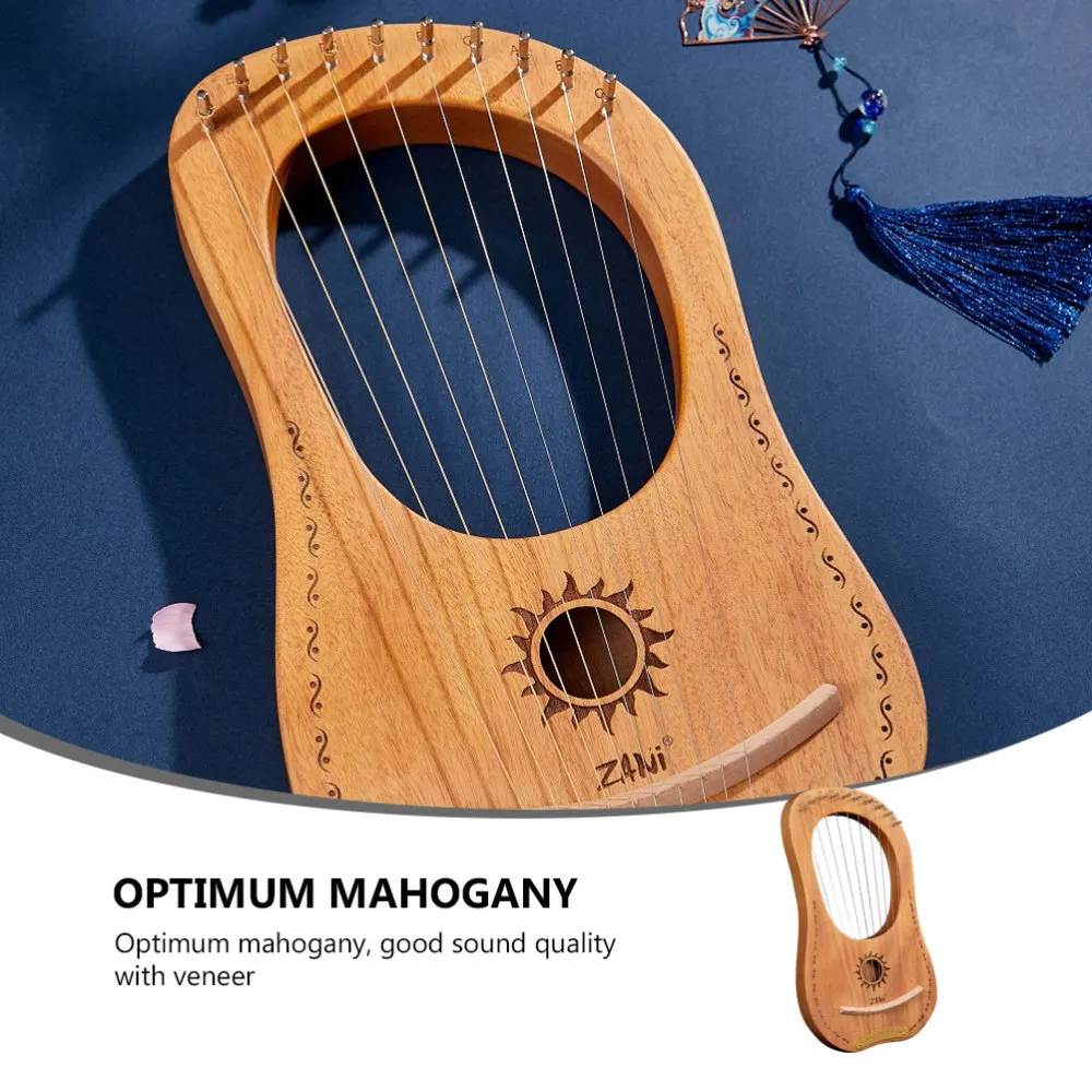 

1 Set Lyre Harp Instrument 10 Strings Mahogany Lyre Instrument Kit Sun God Lyre