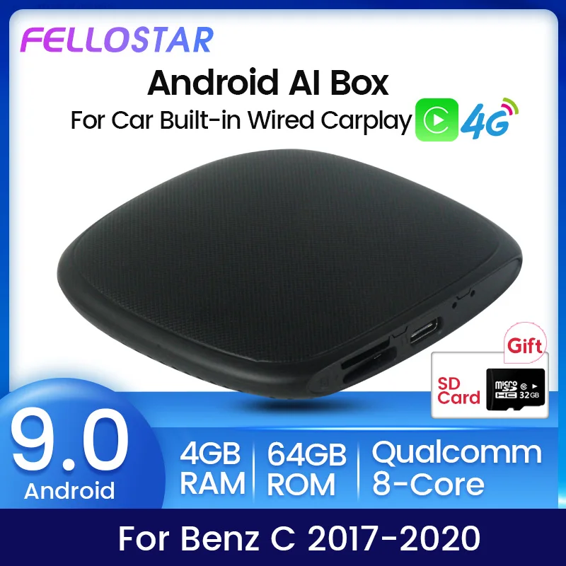 

Автомобильный мультимедийный ключ Qualcomm Mini Ai Box Android 9 4 + 64 ГБ для Benz C class 2017-2020 подключи и работай проводным и беспроводным carplay