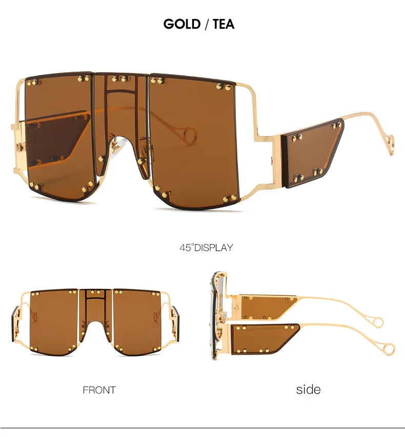 

Woman fashion catwalk square sunglasses new oversized lens metal frame retro luxury glasses women sunglasses rivet