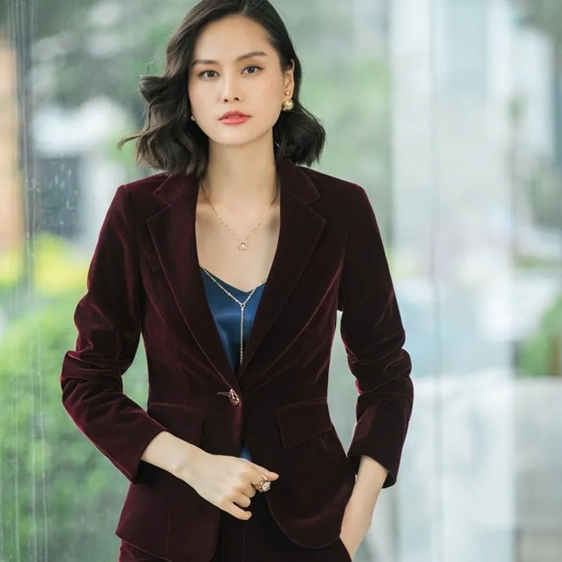 

Elegant Business Suits Ladies Female Tailor Set Trouser Suits For Womens Formal Solid Single Button 2 Piece Blazer+Pant OL Style