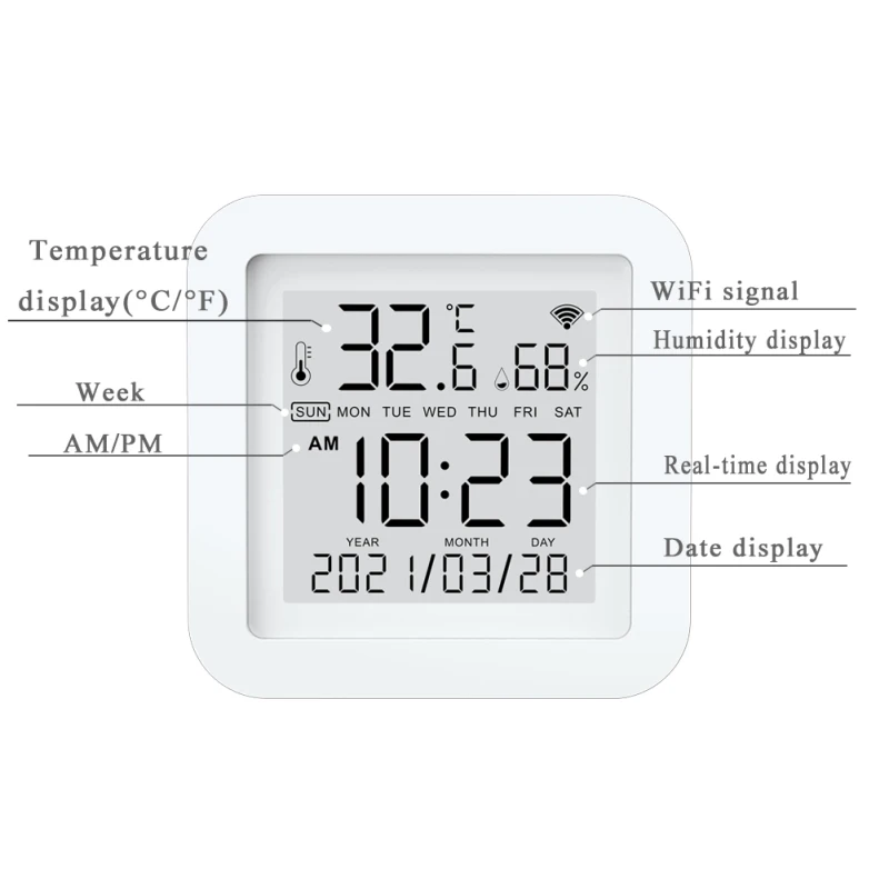

6/5/3/1 PCS WiFi Temperature And Humidity Sensor USB Power With LCD Screen Display Working With Alexa Google Assistant