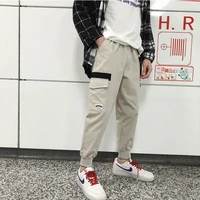 elastic waist fashion streetwear all match korean style simple chic ins loose men casual cargo pants solid pockets ankle length