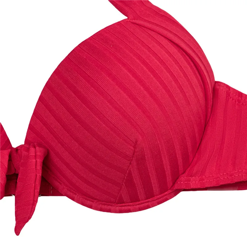 

Women's Sexy Solid Color Swimwear, Sleeveless Halter Tops Briefs Swimsuit, Classic Hollow Bare Midriff Two-pieces Set