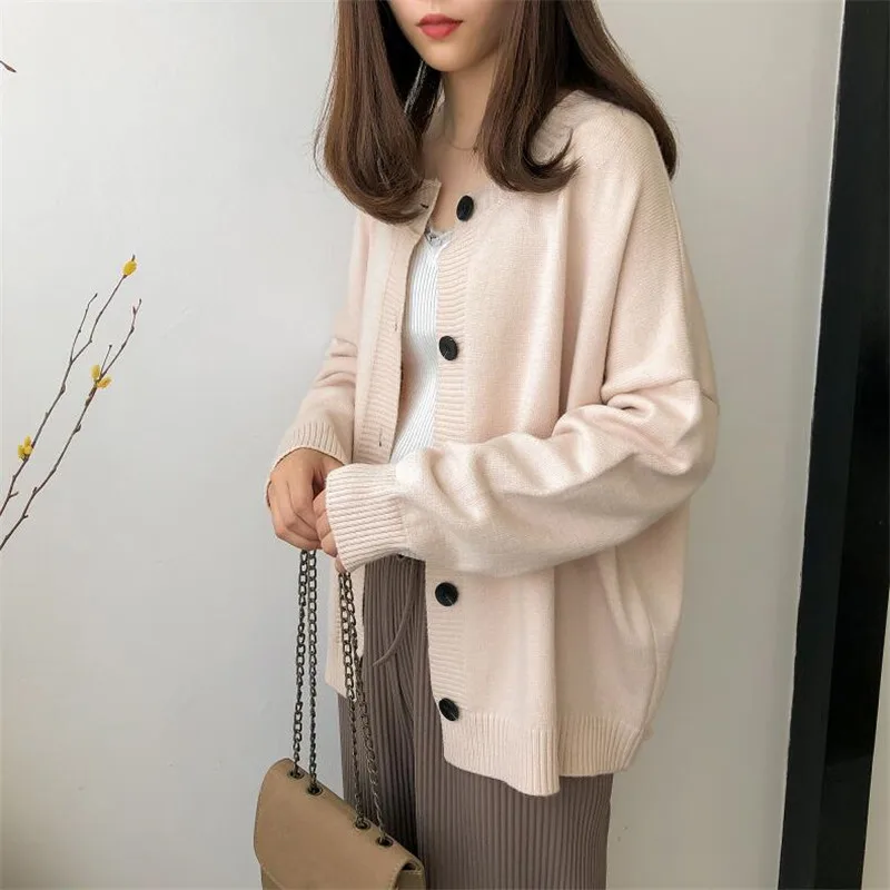 2019 весна и осень женский свитер сплошной цвет с длинными рукавами Корейская