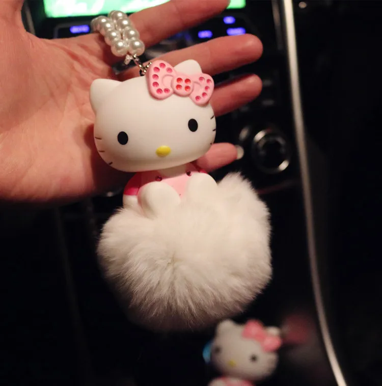 Серый Hello kitty аниме брелок кулон висячий мультфильм автомобиль дисплей сумки на плечо для женщин помпон мех Висячие куклы - Цвет: Серый