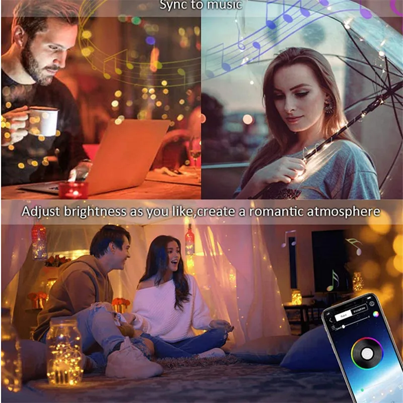 

USB LED String Light Bluetooth App Control Copper Wire String Lamp Waterproof Outdoor Fairy Lights For Christmas Tree Decoration