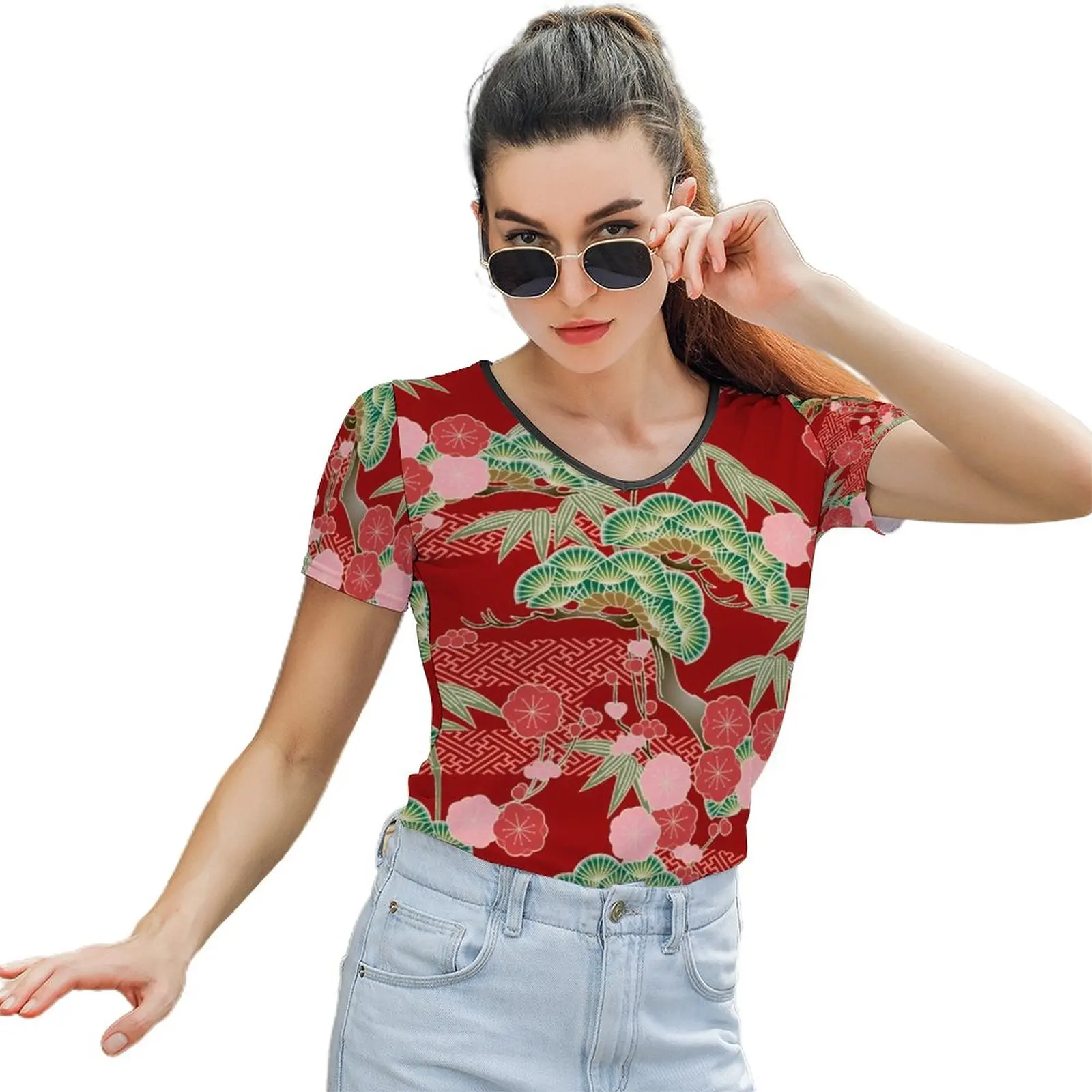 

Ukiyo E T Shirt Pattern Ladies New Fashion T-Shirt Summer Short Sleeve O Neck Polyester Tee Shirt