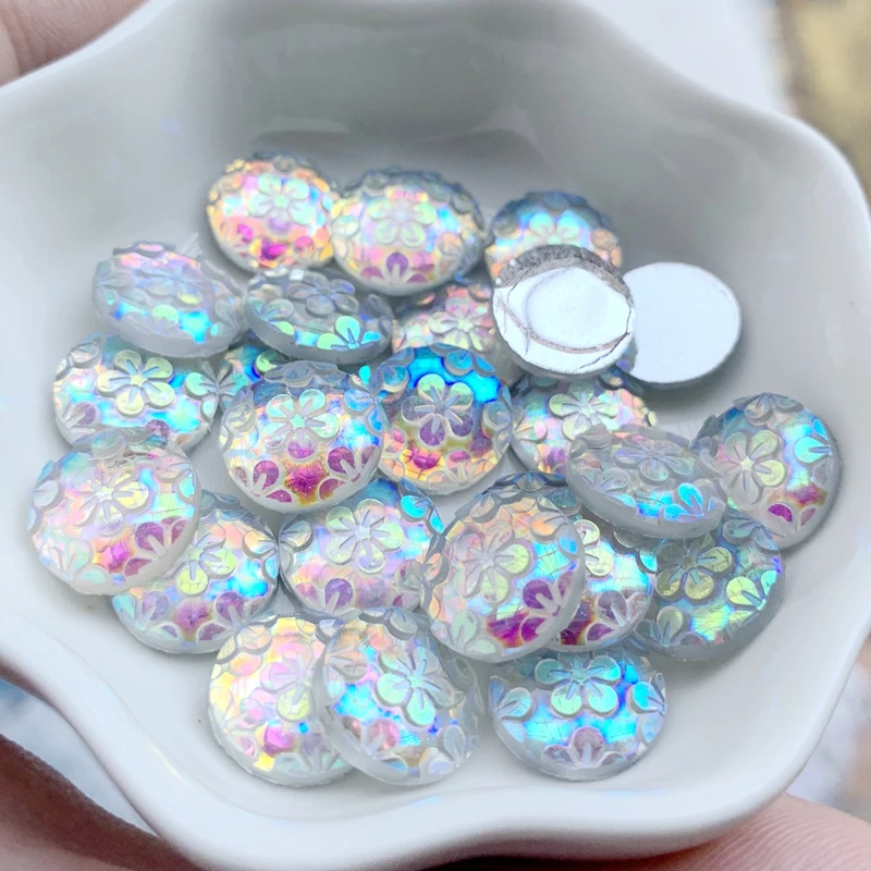 DIY 30 шт. 12 мм белый AB резиновый круглый цветок Стразы плоские свадебные