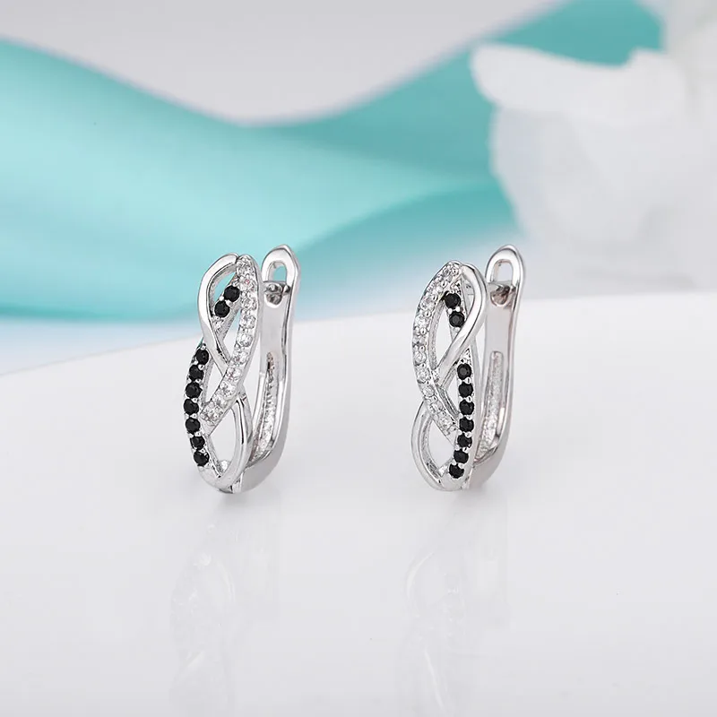 silver black MAIKALE, классические серьги-гвоздики из розового золота для женщин, белые, черные, кубический цирконий, простые корейские серьги, Ультрамодная бижутерия, серьги, бижутерия - Окраска металла: silver black